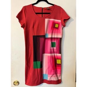 DESIGUAL Womens Dress Size XL Pink Geometric Bright Zipper SS EUC